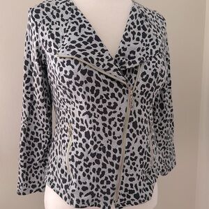 Belle by Kim Gravel Leopard Print Jersey Knit Moto Jacket